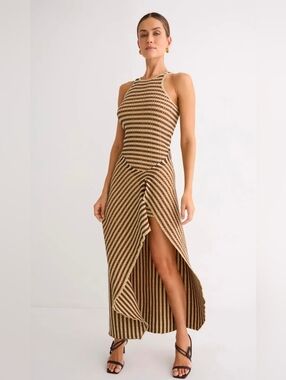 Nanushka Aliki Striped Ribbed-Cotton Midi Dress